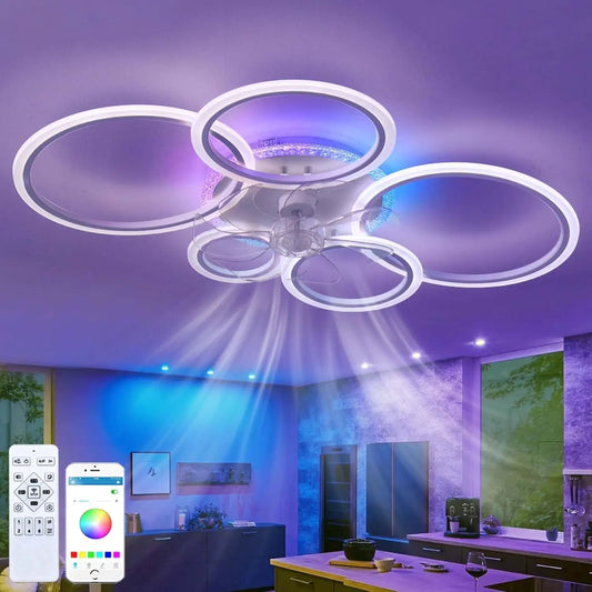 Ventilatore da soffitto RGB - colore Bianco - con telecomando, silenzioso - 95 Cm
