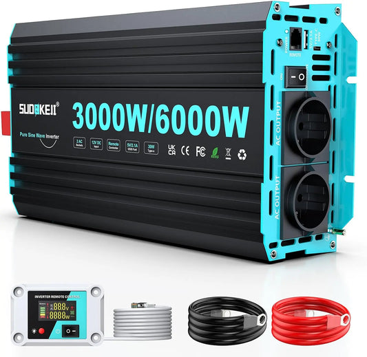 Prodotto per casa e tempo libero Inverter SUDOKEJI 3000W/6000W - con telecomando, con display digitale, con tecnologia inverter - 3000W, 6000W, 12V