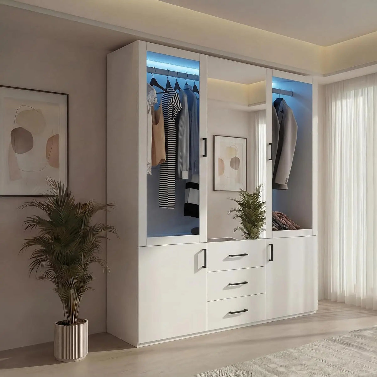 Letto Armadio - colore Bianco - a LED, portatile