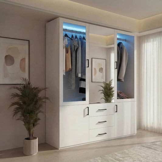 Letto Armadio - colore Bianco - a LED, portatile