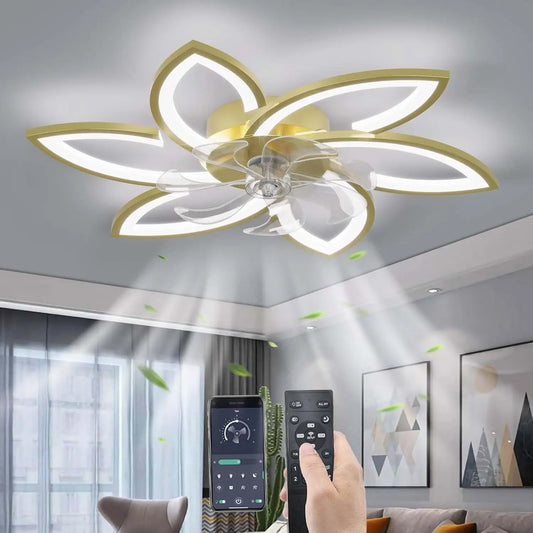 Ventilatore da soffitto Muto - colore Oro - con telecomando, a LED, regolabile - 78CM