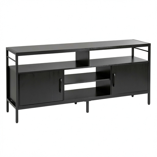 COSTWAY Mobile Porta TV Fino a 65 Pollici con Armadietti e Ripiani, Design in Metallo per Soggiorno e Camera, Nero, 147x35 cm