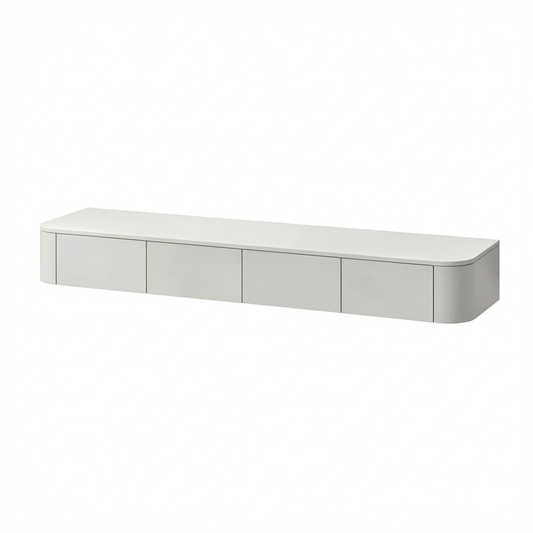 Consolle Multimediale da Parete Moderna | Mobile TV Sospeso con Ampio Spazio di Archiviazione per Soggiorno e Ufficio (Bianco, 220 cm)