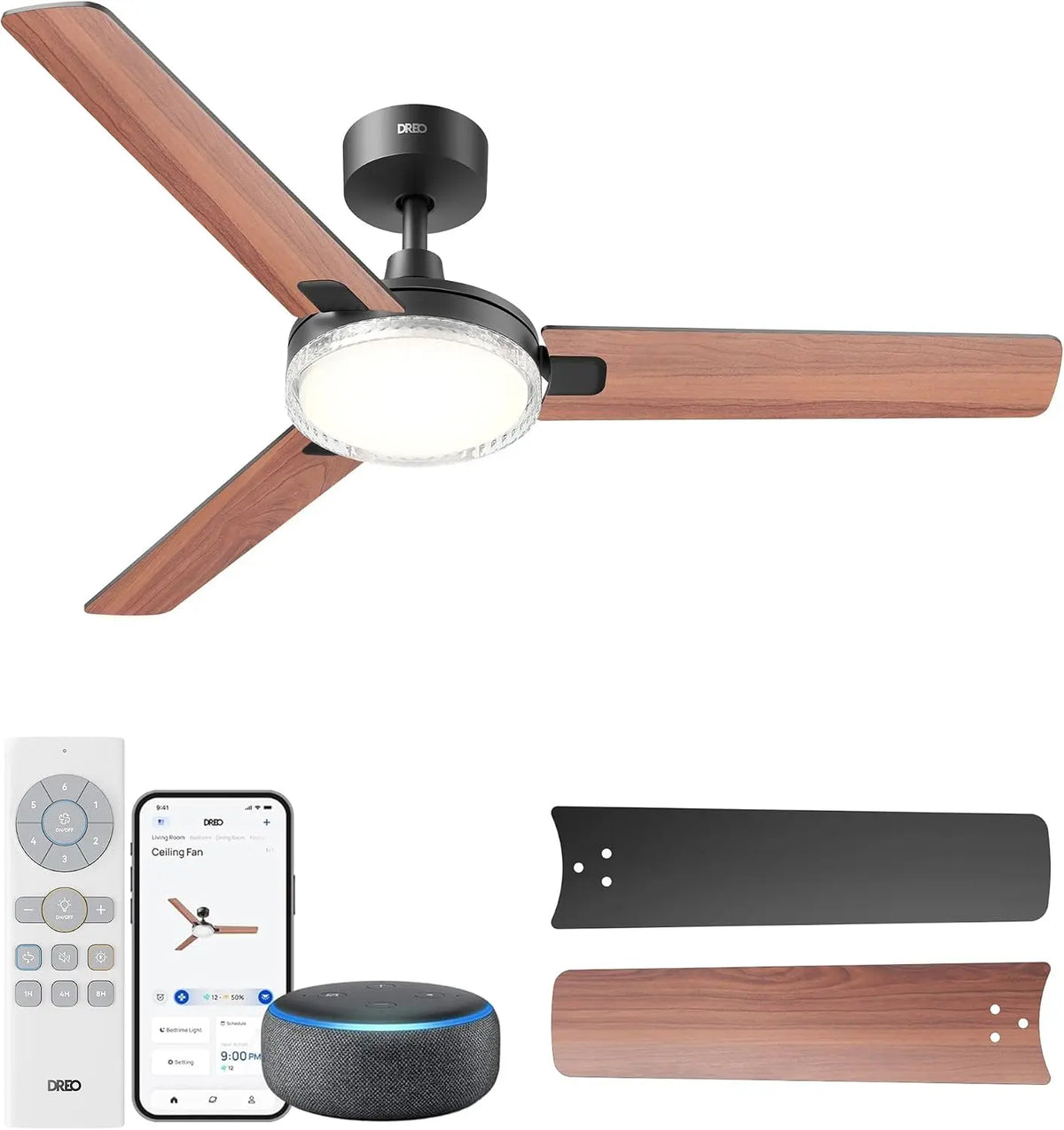 Ventilatore da soffitto DREO - colore Nero - con timer, a LED, silenzioso - 132 cm