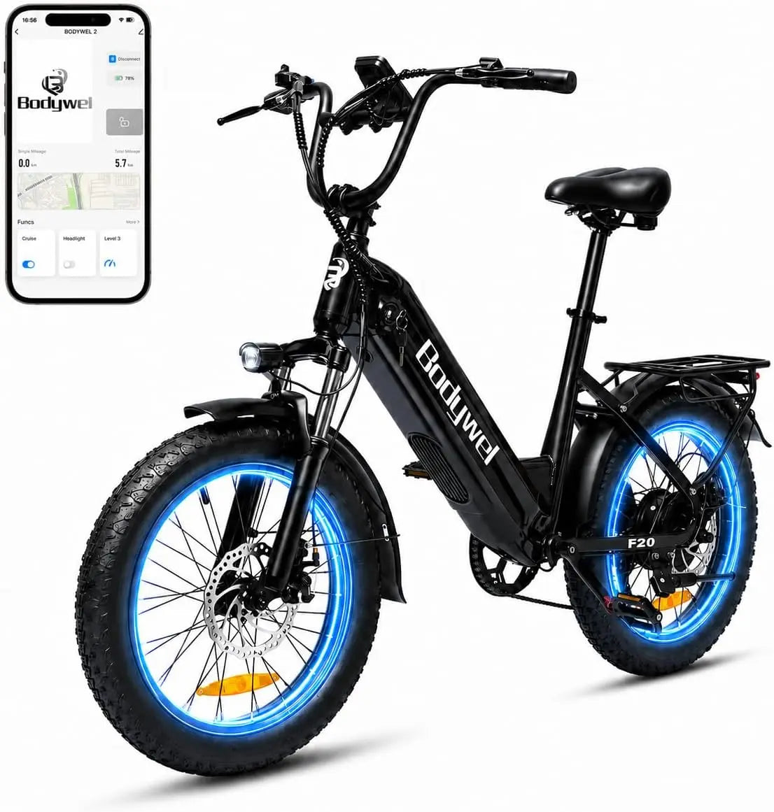 Bicicletta elettrica Bodywel F20 - colore Nero - regolabile - 48 V, 15 Ah, 250 W