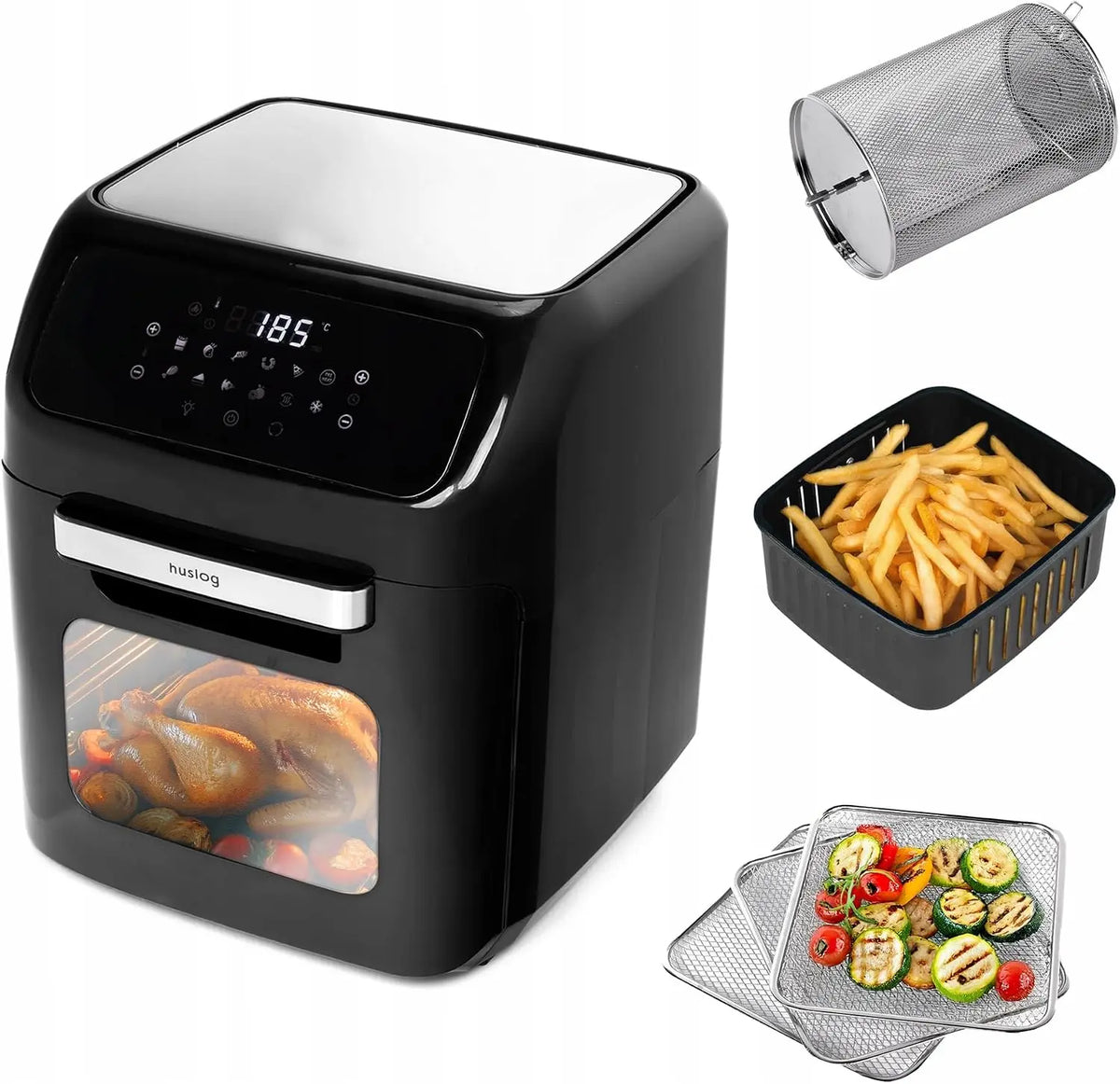 Friggitrice ad aria Friggitrice - colore Nero - con display digitale, a LED, multifunzione - 1800W, 12L