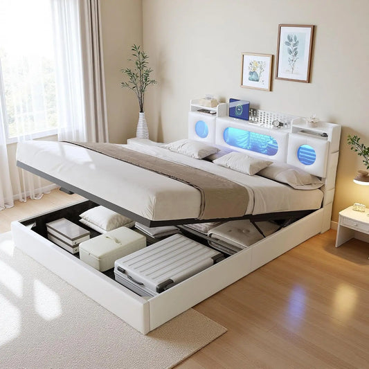 Letto - colore Bianco - a LED - 200 cm