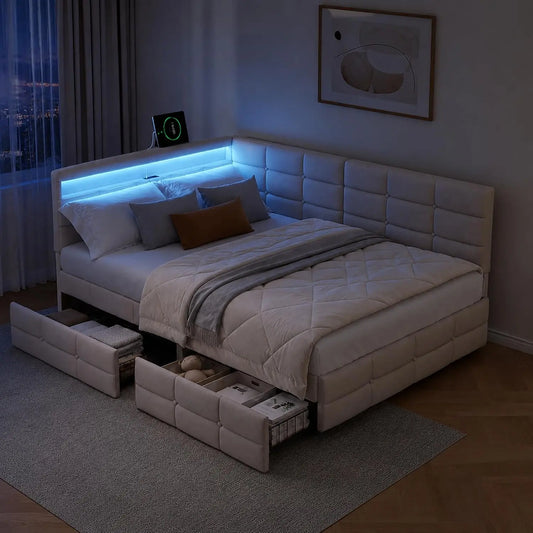 Letto - colore Beige - a LED