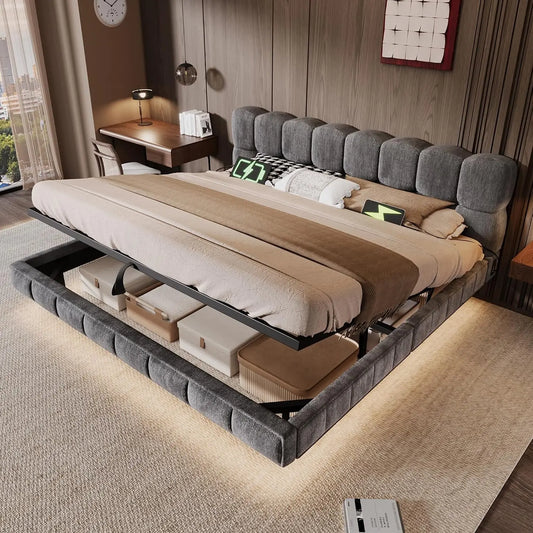 Letto - colore Grigio - a LED - 200 cm