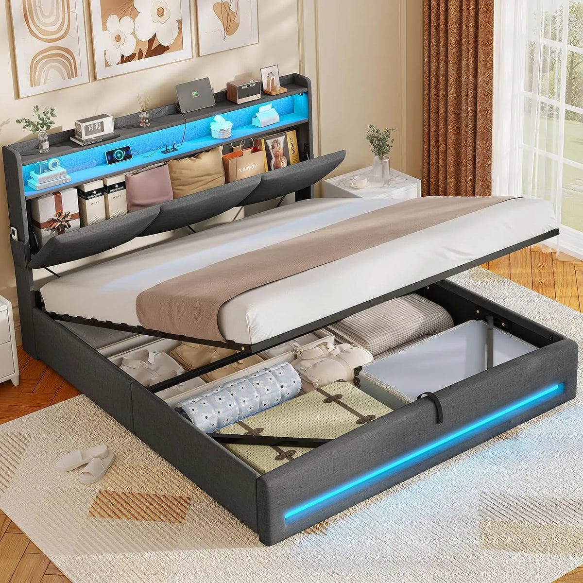 Letto AGOLLATI - colore Grigio - a LED - 200 cm