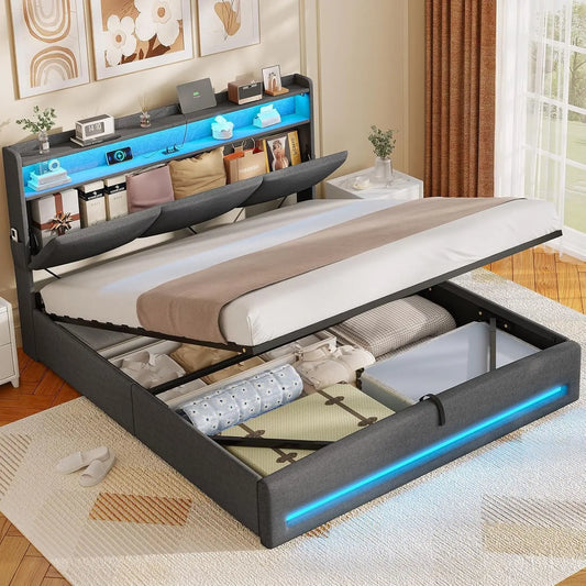 Letto AGOLLATI - colore Grigio - a LED - 200 cm