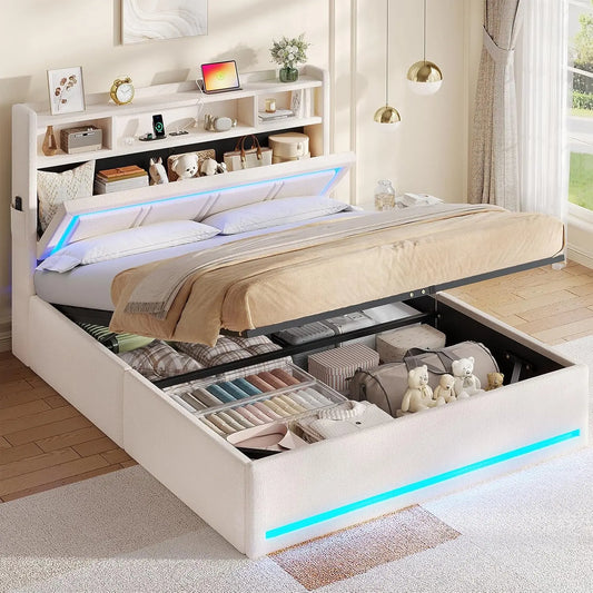 Letto AOGLLATI - colore Beige - a LED, regolabile