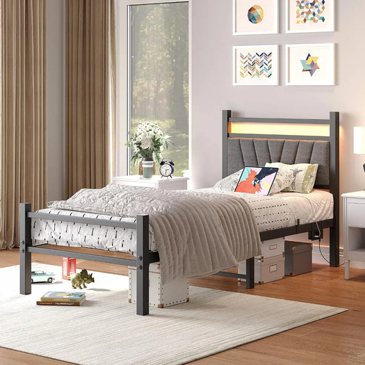 Letto - colore Nero - a LED - 200 cm