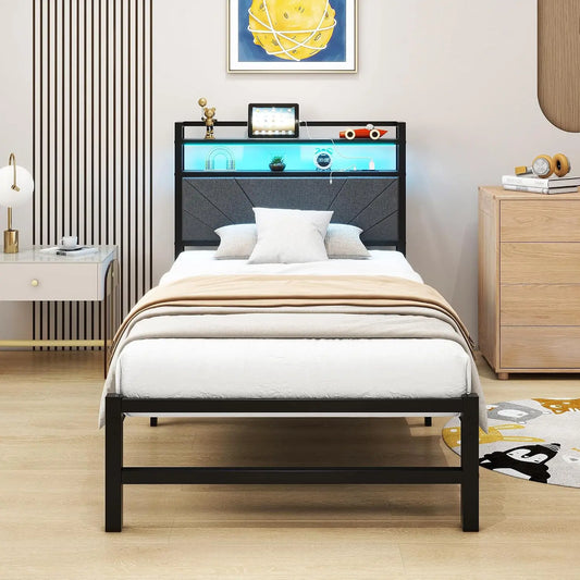 Letto - colore Grigio - a LED - 200 cm