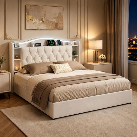 Letto - colore Beige - a LED, senza fili