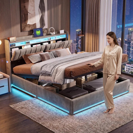 Letto - colore Grigio - a LED - 200 cm