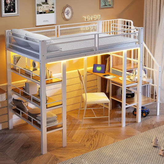 Letto Merax - colore Bianco - a LED, multifunzione - 200 cm